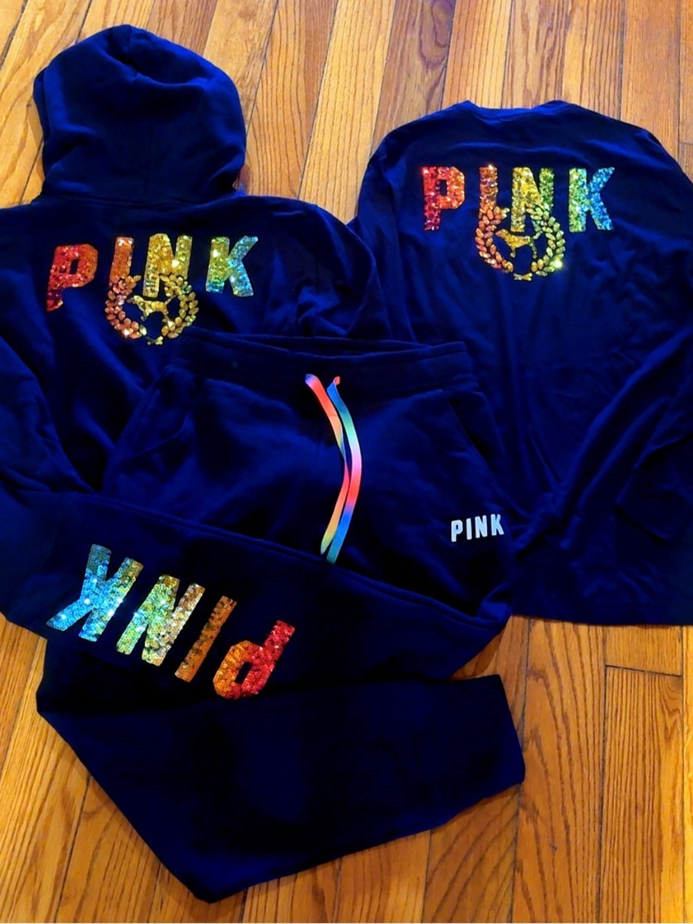 PINK Victoria’s Secret Rainbow Sequin Bling 3 Piece Set